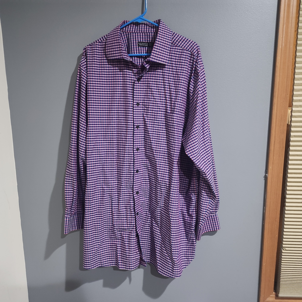 Rochester Egyptian Cotton No Iron Purple Checkered Men's Button Down Shirt 18.5